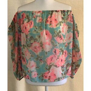 Style Rock ~ Small  ~  Off The Shoulder Long Sleeve Shear Flora Blouse